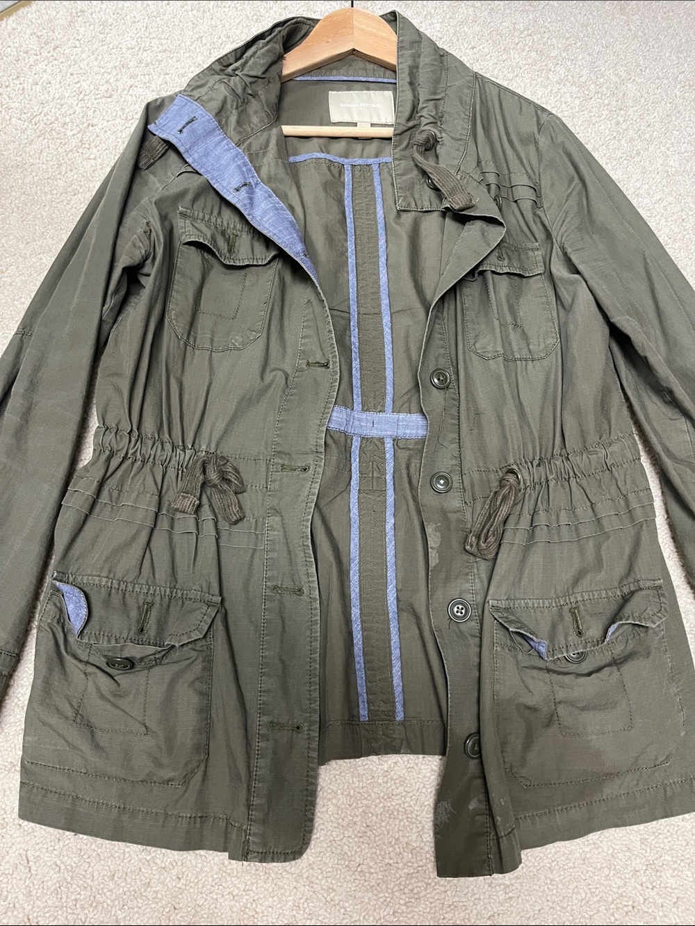 Banana Republic Factory Olive Utility Jacket with Blue Trim